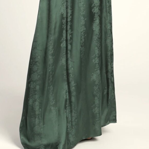 Elegantly Arrayed Emerald Green Satin Jacquard Wrap Maxi Dress - Picture 6 of 6